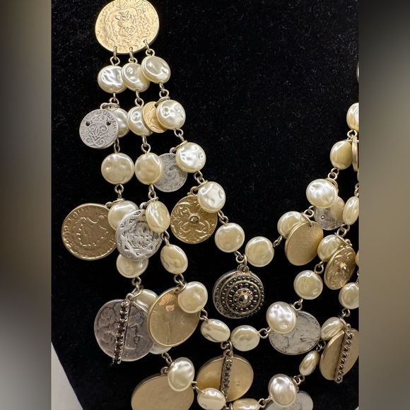 Chico's Gold and Silver Coin Necklace with Pearl Accents - Picture 5 of 6